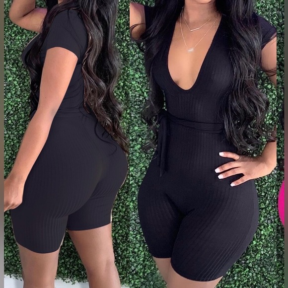universal hottie Pants - Black V Neck Romper with belt. Available in multiple Sizes